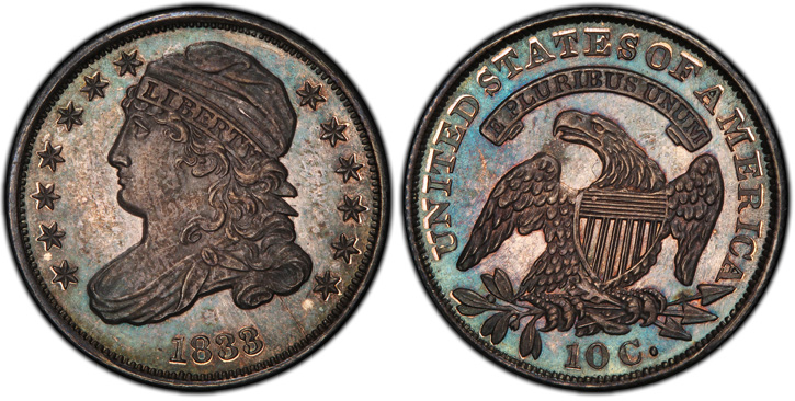 1833 Capped Bust Dime. JR-2. Proof-66 (PCGS).